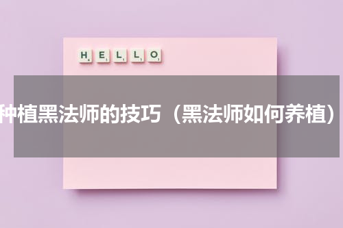 种植黑法师的技巧（黑法师如何养植）