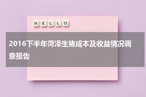 2016下半年菏泽生猪成本及收益情况调查报告